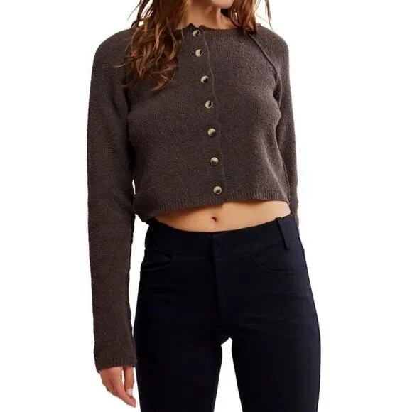 Free People OB2127408 Women's Sz XS Chocolate Brown Sydney Shrunken Cardigan - Picture 8 of 8
